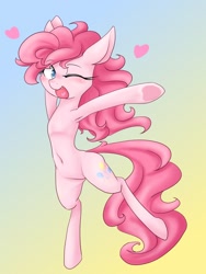 Size: 1200x1600 | Tagged: safe, artist:azurepicker, character:pinkie pie, armpits, belly button, gradient background, heart, solo