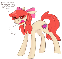 Size: 847x805 | Tagged: safe, artist:braindead, character:apple bloom, species:earth pony, species:pony, angry, breath, crying, cutie mark, eye clipping through hair, female, filly, hair over eyes, open mouth, simple background, solo, standing, the cmc's cutie marks, white background