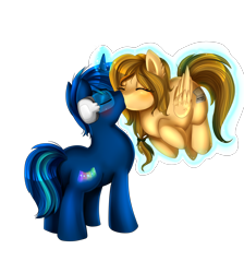 Size: 2550x2850 | Tagged: safe, artist:pridark, oc, oc only, species:pegasus, species:pony, species:unicorn, commission, eyes closed, kissing, levitation, magic, male, scouter, simple background, straight, telekinesis, transparent background, visor