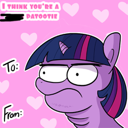 Size: 792x792 | Tagged: safe, artist:tjpones, edit, editor:piman, character:twilight sparkle, censored, dialogue, double chin, solo, twibitch sparkle, valentine's day card