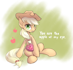 Size: 918x878 | Tagged: safe, artist:mlpanon, part of a set, character:applejack, species:pony, chocolate, cute, food, jackabetes, looking at you, sitting, solo, valentine, valentine's day