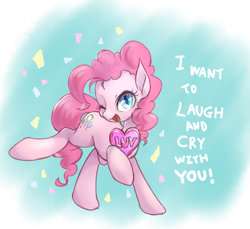 Size: 916x839 | Tagged: safe, artist:mlpanon, part of a set, character:pinkie pie, species:pony, cute, diapinkes, looking at you, one eye closed, open mouth, solo, valentine, valentine's day, wink