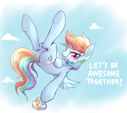 Size: 950x840 | Tagged: safe, artist:mlpanon, part of a set, character:rainbow dash, species:pony, chocolate, cute, dashabetes, flying, food, grin, hoof hold, looking at you, plot, smiling, solo, valentine, valentine's day