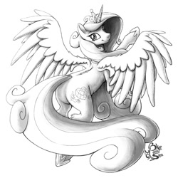 Size: 1000x1000 | Tagged: safe, artist:blue-paint-sea, character:princess cadance, species:alicorn, species:pony, cute, cutedance, female, flying, grayscale, lovebutt, monochrome, plot, smiling, solo