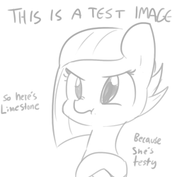 Size: 1080x1080 | Tagged: safe, artist:tjpones, derpibooru original, character:limestone pie, species:earth pony, species:pony, angry, crossed hooves, cute, female, grayscale, limabetes, monochrome, nose wrinkle, pun, scrunchy face, simple background, sketch, solo, test, white background