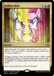 Size: 375x523 | Tagged: safe, artist:uc77, edit, editor:mordekaiserhuehuehue, character:pinkie pie, character:surprise, g1, card, epic, g1 to g4, generation leap, hotblooded pinkie pie, magic the gathering, trading card, trading card edit