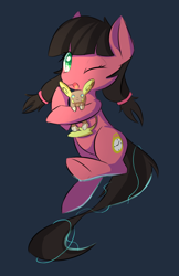 Size: 1024x1578 | Tagged: safe, artist:kawaiipony2, oc, oc only, oc:macdolia, species:earth pony, species:pony, alolan raichu, crossover, female, looking at you, mare, one eye closed, open mouth, pokémon, raichu, simple background, smiling, solo, wink