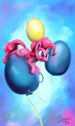 Size: 1078x1792 | Tagged: safe, artist:insanerobocat, character:pinkie pie, species:pony, balloon, cute, cutie mark, diapinkes, happy, open mouth, signature, smiling, solo
