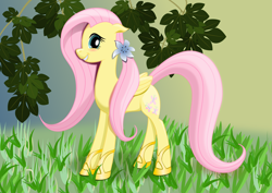 Size: 4213x2980 | Tagged: safe, artist:roadsleadme, character:fluttershy, blushing, clothing, flower, flower in hair, happy, shoes, smiling, solo