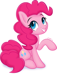 Size: 729x945 | Tagged: safe, artist:ctb-36, character:pinkie pie, cute, diapinkes, grin, my little pony, raised hoof, signature, simple background, sitting, smiling, solo, transparent background