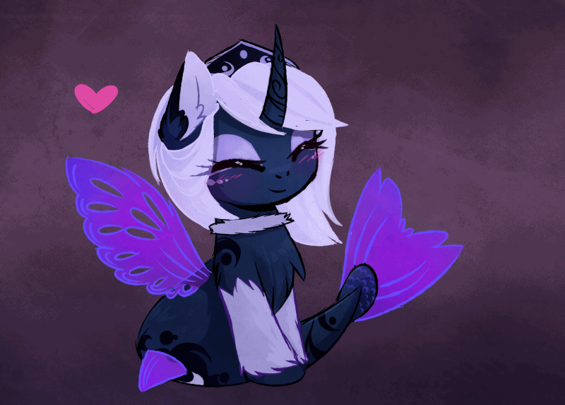 Size: 800x573 | Tagged: safe, artist:magnaluna, character:princess luna, species:seapony (g4), alternate design, animated, chest fluff, cute, female, gif, happy, heart, purple background, seaponified, seapony luna, simple background, solo, species swap, tail wag