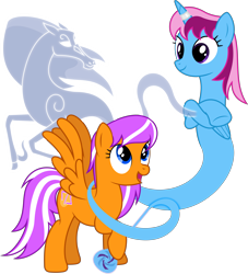 Size: 6400x7048 | Tagged: safe, artist:deratrox, artist:parclytaxel, oc, oc only, oc:digidrop, oc:parcly taxel, oc:spindle, species:alicorn, species:pegasus, species:pony, .svg available, absurd resolution, albumin flask, alicorn oc, bottle, collaboration, crossed hooves, genie, genie pony, ghost, happy, horn ring, looking down, looking up, raised hoof, rubbing, simple background, smiling, spread wings, transparent background, transparent flesh, vector, windigo, windigo oc, wings, wish