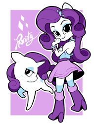 Size: 1280x1686 | Tagged: safe, artist:gatodelfuturo, artist:gaturo, character:rarity, species:pony, my little pony:equestria girls, boots, bracelet, clothing, cute, doll, eared humanization, equestria girls minis, four fingers, high heel boots, human ponidox, jewelry, looking at you, ponied up, pony ears, raribetes, self ponidox, skirt, skirt lift, sleeveless, socks, toy