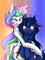 Size: 480x640 | Tagged: safe, artist:azurepicker, character:princess celestia, character:princess luna, species:alicorn, species:pony, ship:princest, blushing, butt wings, female, heart, incest, lesbian, royal sisters, shipping