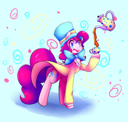 Size: 3107x2975 | Tagged: safe, artist:kousagi-hime, character:pinkie pie, species:pony, alice in wonderland, clothing, crossover, cup, disney, high res, mad hatter, solo, teapot