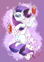 Size: 1725x2431 | Tagged: safe, artist:lavendersweet69, character:rarity, gem, shards, shattered, signature, smiling, solo