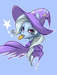 Size: 1000x1305 | Tagged: safe, artist:ddd1983, character:trixie, my little pony:equestria girls, cape, clothing, crackers, cute, diatrixes, food, hat, peanut butter, peanut butter crackers, that human sure does love peanut butter crackers, trixie's cape, trixie's hat