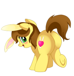 Size: 1612x1663 | Tagged: safe, artist:pridark, oc, oc only, oc:emi, oc:emi hartman, oc:emi the bunny girl, blushing, bunny ears, commission, cute, open mouth, plot, ponified?, simple background, solo, transparent background, underhoof