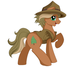 Size: 2030x1902 | Tagged: safe, artist:pridark, oc, oc only, oc:pine branch, species:earth pony, species:pony, clothing, commission, green eyes, hat, looking at you, male, open mouth, raised hoof, simple background, smiling, solo, stallion, transparent background, vest