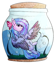 Size: 700x790 | Tagged: safe, artist:twinkepaint, oc, oc only, oc:elizabeth, species:pegasus, species:pony, bow, female, hair bow, jar, mare, pony in a bottle, simple background, solo, transparent background
