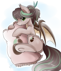 Size: 1722x2003 | Tagged: safe, artist:pridark, oc, oc only, oc:cocoa dot, species:bat pony, species:pony, bow, commission, female, green eyes, hair bow, looking at you, mare, simple background, solo, transparent background