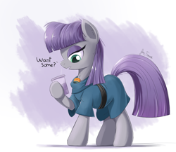 Size: 2250x1950 | Tagged: safe, artist:bugplayer, character:boulder, character:maud pie, species:earth pony, species:pony, episode:rock solid friendship, g4, my little pony: friendship is magic, clothing, cup, dialogue, duo, eyeshadow, female, lidded eyes, makeup, mare, rock
