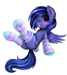 Size: 2550x2850 | Tagged: safe, artist:pridark, oc, oc only, species:pegasus, species:pony, clothing, commission, cute, female, mare, ocbetes, one eye closed, plot, simple background, smiling, socks, solo, stockings, striped socks, thigh highs, tongue out, transparent background, wink, ych result