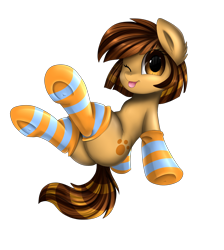 Size: 2550x2850 | Tagged: safe, artist:pridark, oc, oc only, oc:kazzy, species:pony, clothing, commission, cute, female, looking at you, mare, ocbetes, one eye closed, plot, simple background, smiling, socks, solo, stockings, striped socks, thigh highs, tongue out, transparent background, wink, ych result