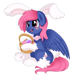 Size: 1979x2083 | Tagged: safe, artist:pridark, oc, oc only, oc:ribbon moon, species:pony, basket, blushing, bunny ears, easter egg, simple background, solo, transparent background