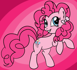Size: 1600x1440 | Tagged: safe, artist:jennieoo, artist:trimara, character:pinkie pie, species:pony, abstract background, bow, hair bow, pink, rearing, solo