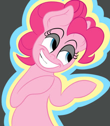 Size: 700x800 | Tagged: safe, artist:trimara, character:pinkie pie, species:earth pony, species:pony, bipedal, female, gray background, grin, lidded eyes, mare, simple background, sly, smiling, solo