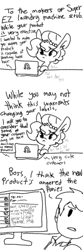 Size: 1280x3840 | Tagged: safe, artist:tjpones, oc, oc only, oc:brownie bun, species:earth pony, species:human, species:pony, horse wife, angry, comic, computer, customer service, dialogue, ear fluff, email, gibberish, grayscale, horse problems, laptop computer, monochrome, no fingers, simple background, typing, white background