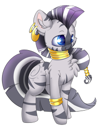 Size: 2800x3500 | Tagged: safe, artist:madacon, character:zecora, species:zebra, chest fluff, cute, ear piercing, hnnng, piercing, simple background, smiling, solo, transparent background, zecorable