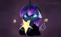 Size: 1280x774 | Tagged: safe, artist:magnaluna, character:princess luna, species:alicorn, species:pony, :3, cute, eating, edible heavenly object, ethereal wings, female, floating wings, floppy ears, galaxy mane, hnnng, lunabetes, mare, nom, smiling, solo, tangible heavenly object, wings