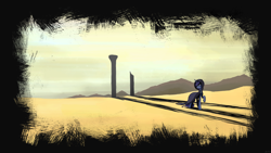 Size: 5278x2968 | Tagged: safe, artist:flamevulture17, character:princess luna, species:alicorn, species:pony, absurd resolution, cloak, clothing, desert, female, mare, raised hoof, sand, scenery, solo