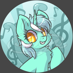 Size: 400x400 | Tagged: safe, artist:sapphfyr, part of a set, character:lyra heartstrings, species:pony, species:unicorn, button design, clef, colored pupils, cutie mark, female, grin, mare, music notes, obtrusive watermark, smiling, solo, watermark
