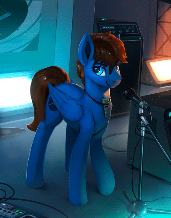 Size: 549x700 | Tagged: safe, artist:rodrigues404, oc, oc only, oc:bizarre song, species:pegasus, species:pony, animated, cinemagraph, commission, gif, male, microphone, solo, stallion