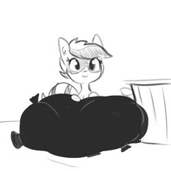 Size: 720x720 | Tagged: safe, artist:tjpones, oc, oc only, oc:bandy cyoot, species:pony, ear fluff, grayscale, monochrome, raccoon, raccoon pony, simple background, solo, trash bag, trash can, white background