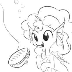 Size: 1650x1650 | Tagged: safe, artist:tjpones, character:adagio dazzle, species:siren, bait, bubble, fishing hook, food, grayscale, hook, monochrome, sandwich, simple background, solo, underwater, white background