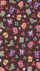 Size: 450x800 | Tagged: safe, artist:phyllismi, character:applejack, character:fluttershy, character:pinkie pie, character:rainbow dash, character:rarity, character:spike, character:twilight sparkle, species:dragon, cutie mark, mane seven, mane six, tiled background, wallpaper