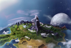 Size: 2364x1618 | Tagged: safe, artist:insanerobocat, canterlot, canterlot mountain, crystal empire, equestria, forest, full moon, grass, land, map of equestria, moon, mountain, no pony, planet, ponyville, rainbow waterfall, river, scenery, signature