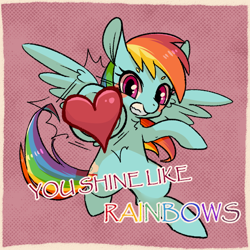 Size: 800x800 | Tagged: safe, artist:phyllismi, character:rainbow dash, species:pegasus, species:pony, blushing, grin, heart, smiling, solo, valentine's day card