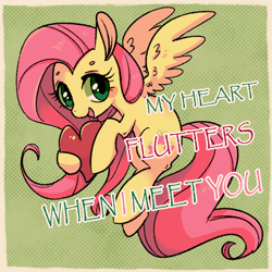 Size: 800x800 | Tagged: safe, artist:phyllismi, character:fluttershy, species:pegasus, species:pony, blushing, cute, heart, shyabetes, smiling, solo, valentine's day card