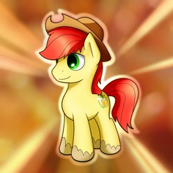 Size: 2550x2550 | Tagged: safe, artist:conniethecasanova, artist:flamevulture17, character:bright mac, species:earth pony, species:pony, episode:the perfect pear, g4, my little pony: friendship is magic, brightabetes, chibi, clothing, cowboy hat, cute, hat, high res, male, solo, stallion, stetson