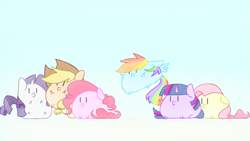 Size: 1100x620 | Tagged: safe, artist:grim ponka, character:applejack, character:fluttershy, character:pinkie pie, character:rainbow dash, character:rarity, character:twilight sparkle, species:earth pony, species:pegasus, species:pony, species:unicorn, clannad, dango, female, food, mane six, mare