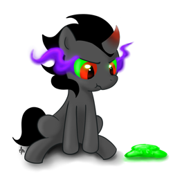 Size: 894x894 | Tagged: safe, artist:gatodelfuturo, character:king sombra, species:pony, colt, colt sombra, cute, gak, male, scrunchy face, simple background, sitting, solo, sombradorable, transparent background