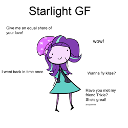 Size: 1650x1650 | Tagged: safe, artist:tjpones, character:starlight glimmer, my little pony:equestria girls, c:, cute, descriptive noise, female, glimmerbetes, ideal gf, meme, simple background, smiling, solo, stick figure, that pony sure does love kites, white background, wow! glimmer