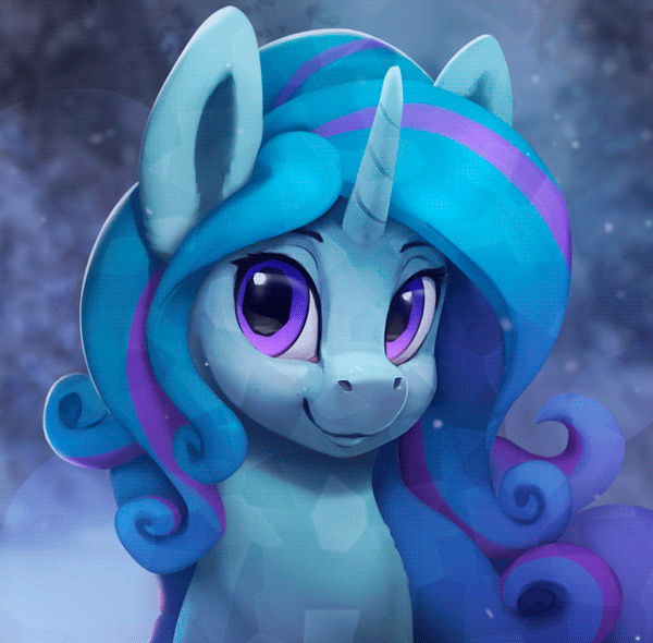 Size: 600x590 | Tagged: safe, artist:rodrigues404, oc, oc only, oc:winter doodle, species:crystal pony, species:pony, species:unicorn, animated, blinking, cinemagraph, crystal pony oc, crystal unicorn, female, gif, looking at you, mare, smiling, snow, snowfall, solo
