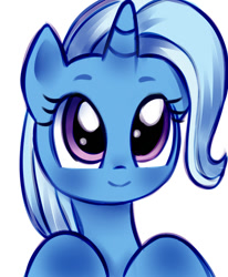 Size: 600x728 | Tagged: safe, artist:millioncookies, character:trixie, species:pony, species:unicorn, cute, diatrixes, female, leaning, looking up, mare, simple background, smiling, solo, white background