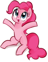 Size: 629x809 | Tagged: safe, artist:millioncookies, character:pinkie pie, species:earth pony, species:pony, cute, diapinkes, female, mare, missing cutie mark, open mouth, sitting, solo